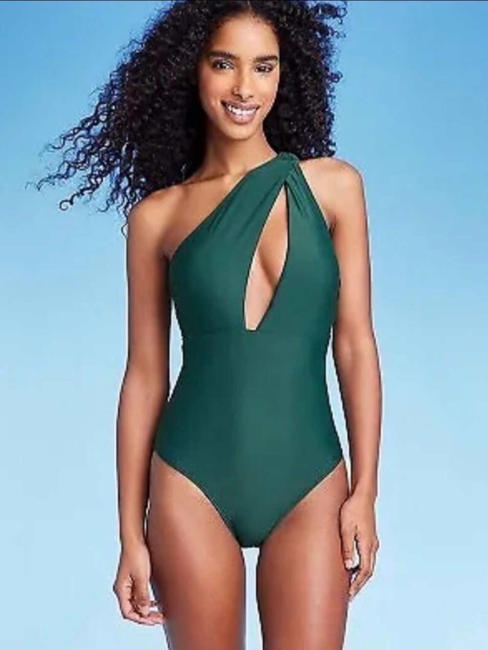 NWT One-Shoulder Emerald Green Cutout One-Piece Swimsuit